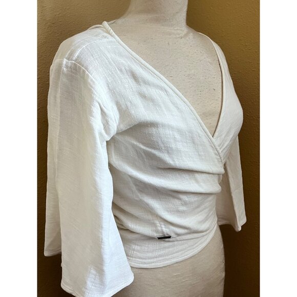 Billabong Women's Wrap Top Ivory M 3/4 Bell Sleeve Boho - Picture 2 of 7